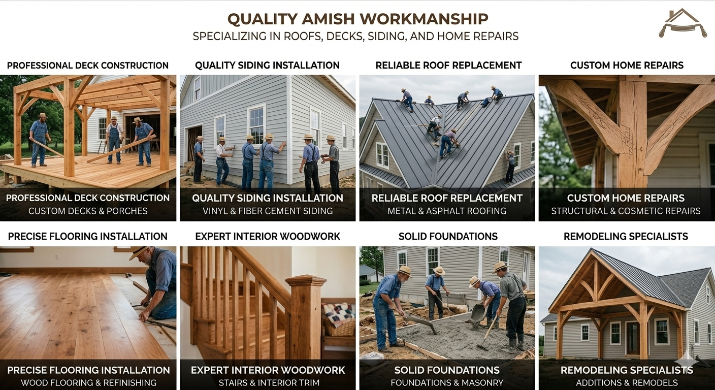 Quality Amish workmanship — decks, siding, roofing and home repairs in NW Pennsylvania
